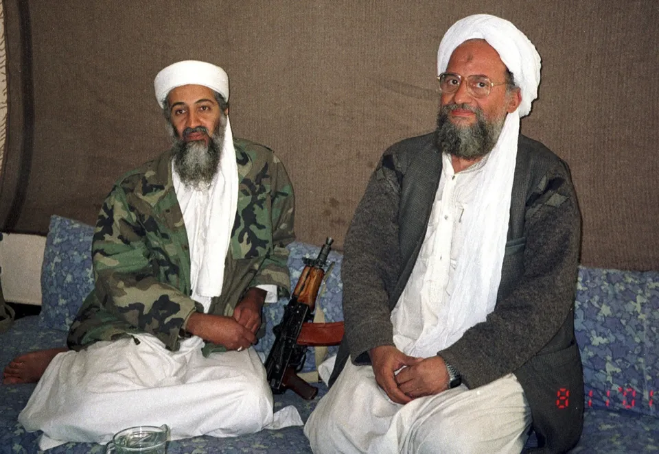 Osama bin Laden (left) and al-Qaeda’s second-in-command Ayman al-Zawahiri, Afghanistan, November 2001 (interview by the Pakistani journalist Hamid Mir)