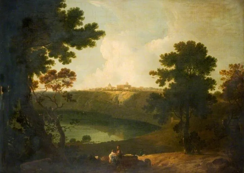 Richard Wilson, Lake Albano and Castel Gandolfo, late 18th century — Birmingham Museums Trust; the lakeside where Alba Longa is said to have stood (its site is unconfirmed)