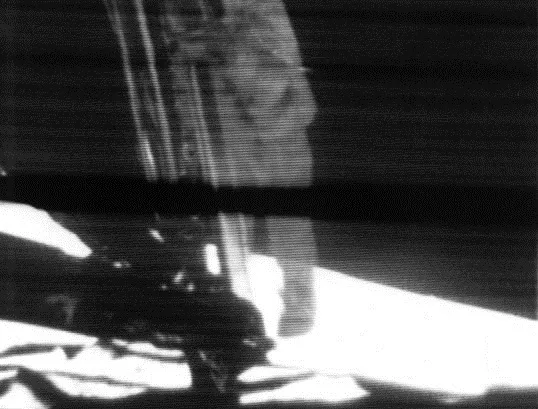Armstrong coming down the ladder — the television picture the world saw
