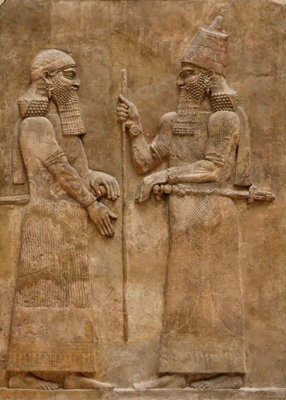 Sargon II (left) and a dignitary — relief from the palace at Dur-Sharrukin (Khorsabad), Louvre
