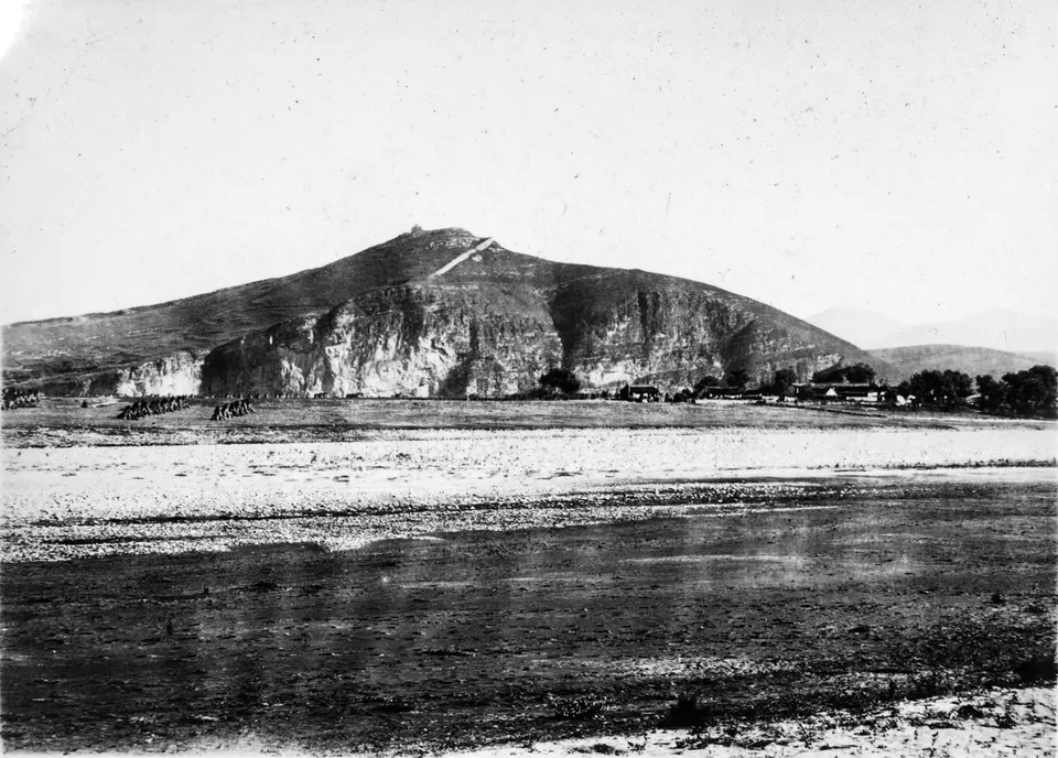 Baegam (Yanzhou) Fortress on the Taizi River, a Goguryeo fort taken by Tang Taizong in 645 — photo c. 1920s–30s