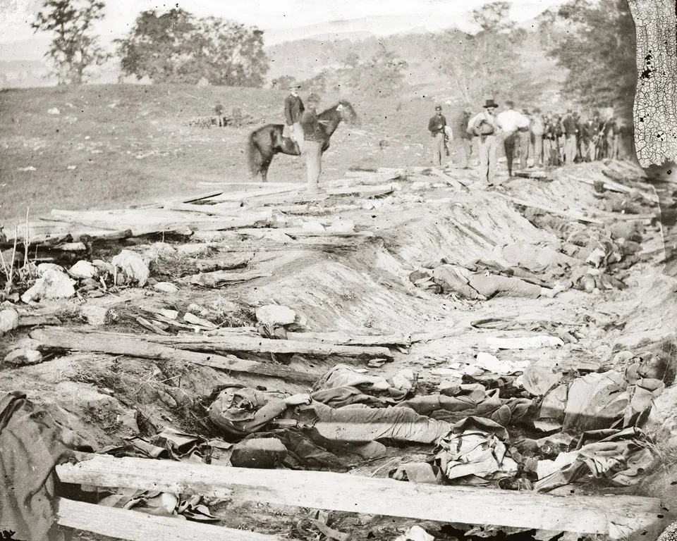 Confederate dead in the “Bloody Lane” — photograph by Alexander Gardner, September 1862, Antietam National Battlefield