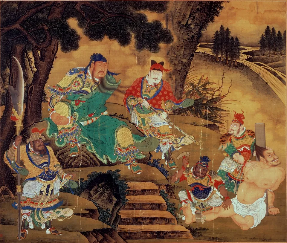 「관우금장도」 — 번성 전투에서 위의 장수 방덕을 사로잡은 관우, 명나라 상희 그림