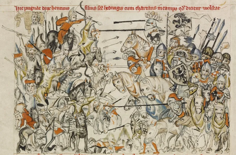 레그니차 전투 — 1353년 『성 헤드비히 전설』 필사본의 그림