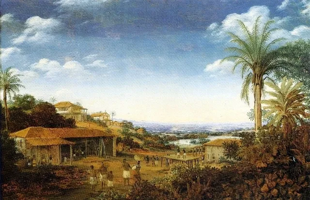 A sugar mill (engenho) in Pernambuco painted by Frans Post, from the time of Dutch Brazil