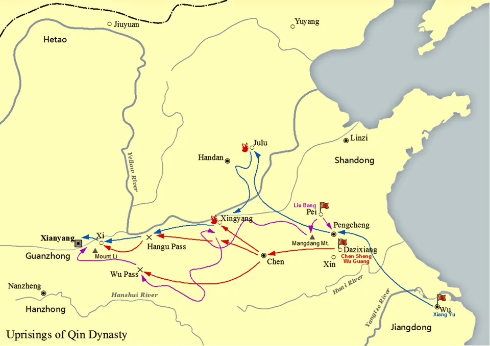 Uprisings at the end of Qin — the Chen Sheng–Wu Guang revolt and the rebel powers