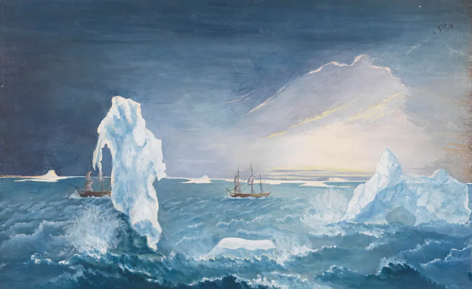 The Resolution and Adventure among ice islands — by William Hodges (1773)
