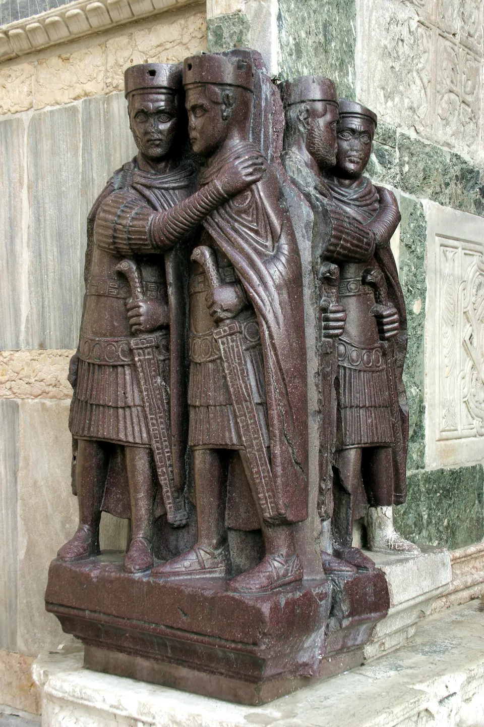 The Tetrarchs — porphyry sculpture of four embracing emperors (c. 300), St Mark’s Basilica, Venice