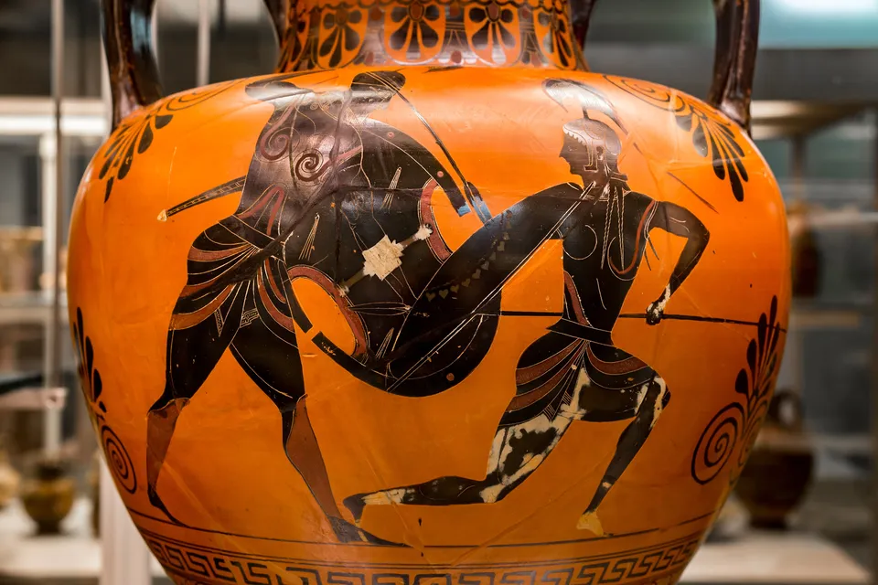 Exekias, Achilles slaying the Amazon queen Penthesilea — Athenian black-figure amphora, c. 540–530 BC, British Museum
