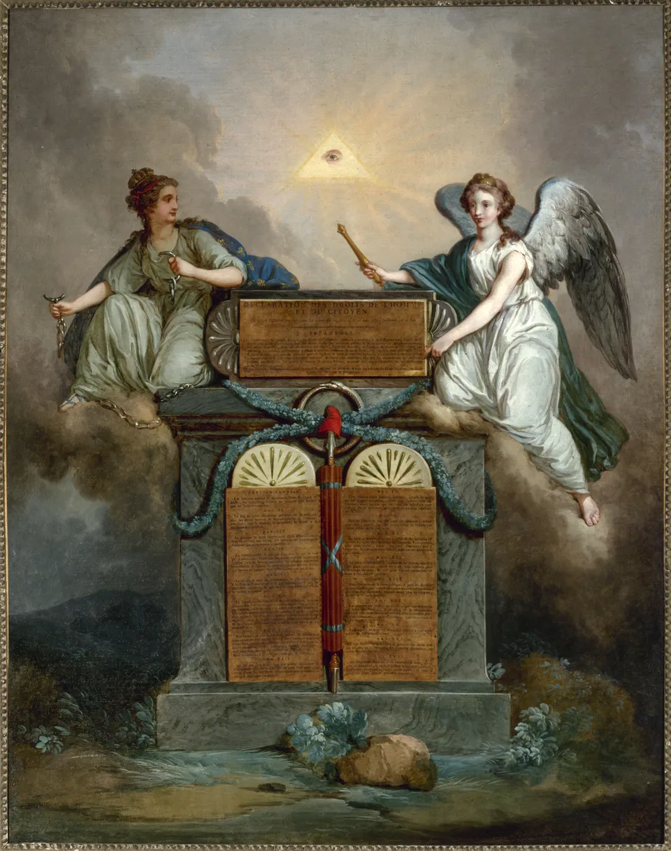 The Declaration of the Rights of Man and of the Citizen, its seventeen articles painted as tablets — Jean-Jacques Le Barbier, 1789, Musée Carnavalet