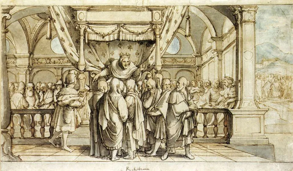 The Arrogance of Rehoboam — Hans Holbein the Younger, design for a mural in Basel Town Hall, 1530