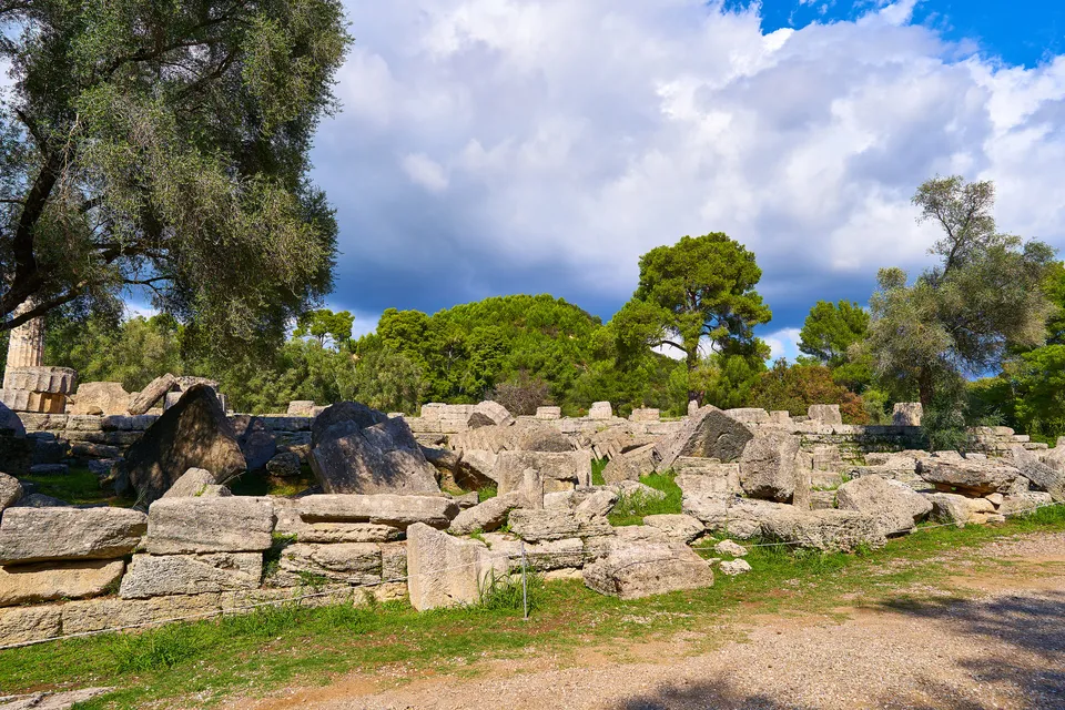 Ruins of the Temple of Zeus at Olympia, the god in whose honour the Olympic festival was held
