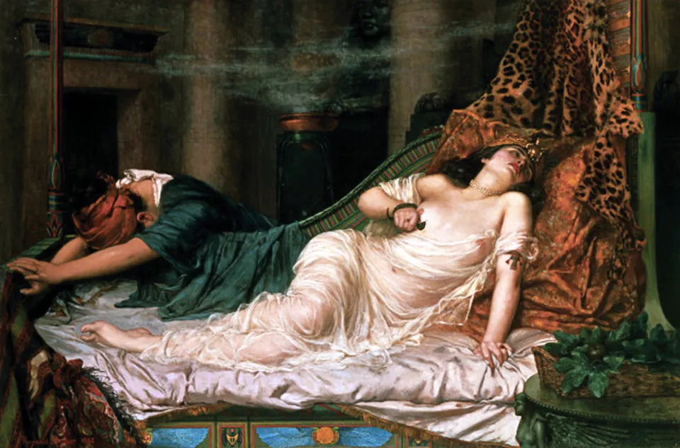 The Death of Cleopatra — Reginald Arthur, 1892; the asp is a matter of legend