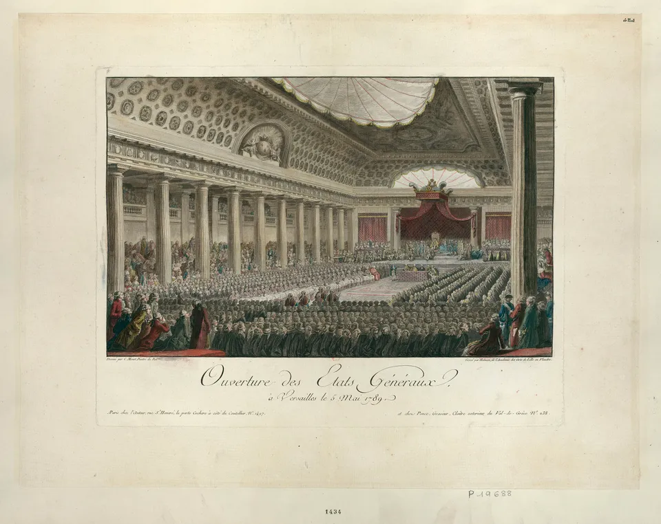 Opening of the Estates-General at Versailles, 5 May 1789 — engraving by Isidore-Stanislas Helman after Charles Monnet, c. 1789, Bibliothèque nationale de France