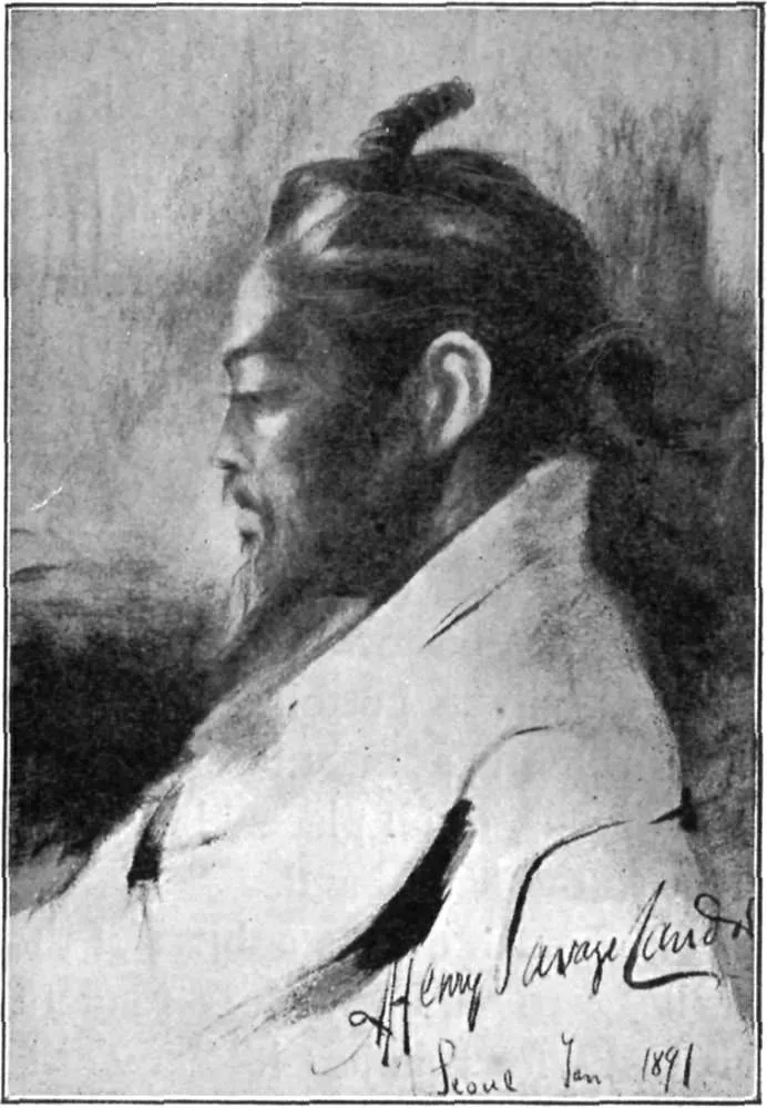 조선 남자의 상투 — 단발령으로 자르게 한 머리, 1891년 새비지랜더 스케치
