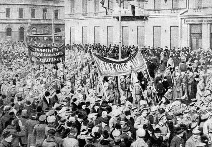 Soldiers demonstrating on the side of the revolution, Petrograd, February 1917 (Old Style)