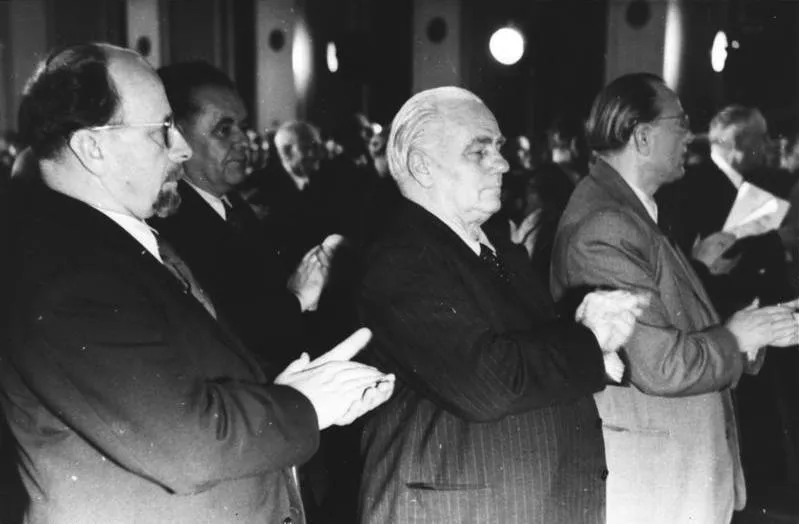 Ulbricht, Pieck and Grotewohl on the day the GDR was founded — photo by Walter Heilig, East Berlin, 7 October 1949, German Federal Archives