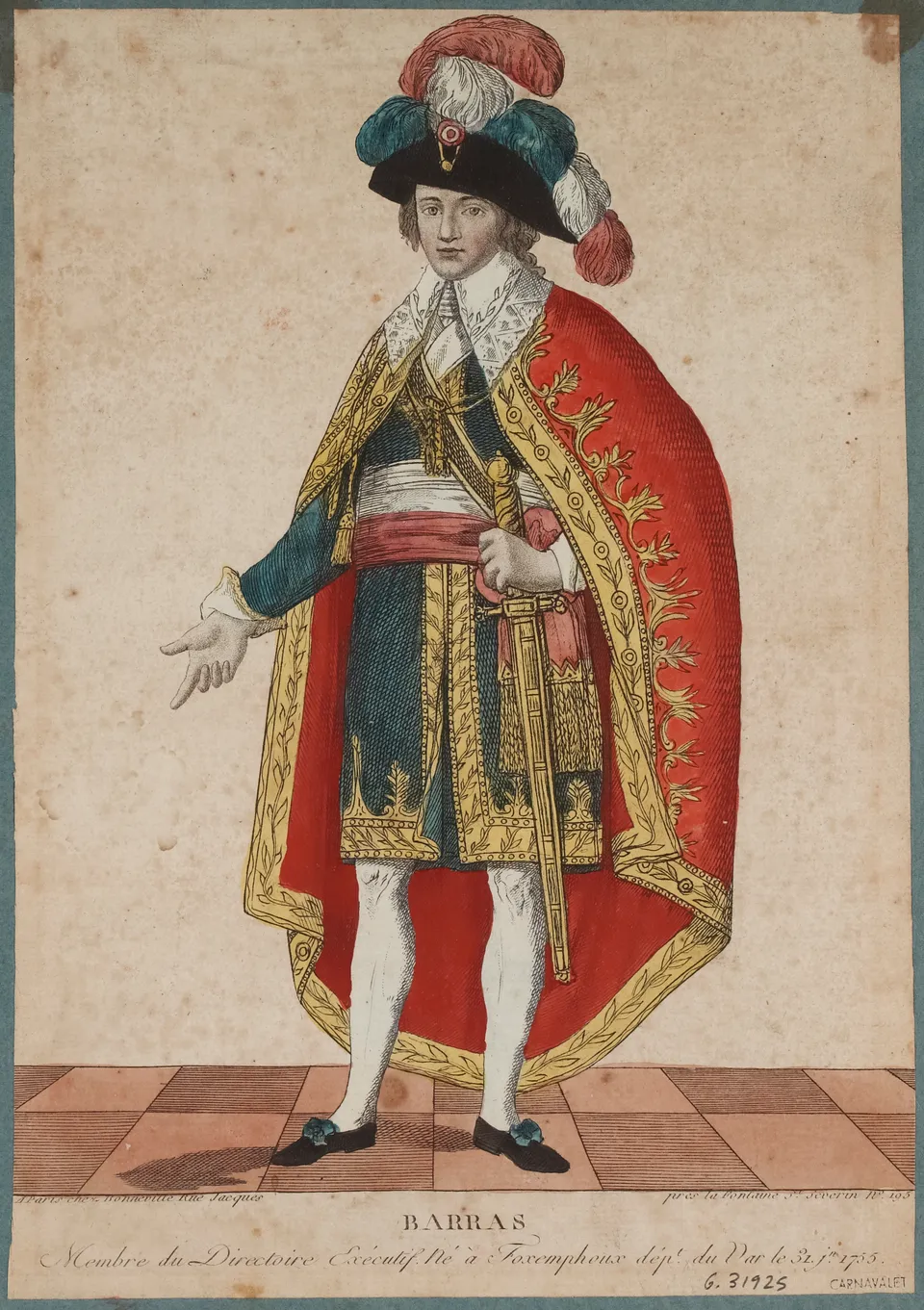 총재의 옷을 입은 폴 바라스 — 프랑수아 보느빌 판화, 1795 – 1799년, 카르나발레 박물관