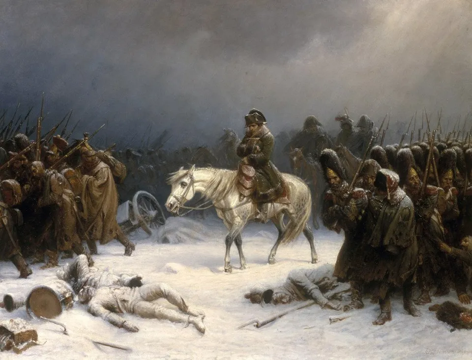 Napoleon and his army retreating from Moscow — painting by Adolph Northen, 1851