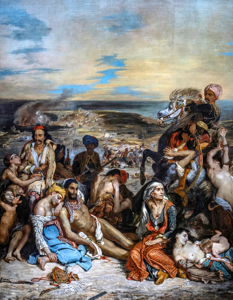 「키오스섬의 학살」 — 그리스 독립 전쟁 중의 학살을 그린 들라크루아의 그림(1824), 루브르 박물관