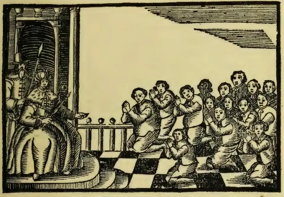 Hamel’s crew before the Korean king — woodcut from a 1668 edition of his account