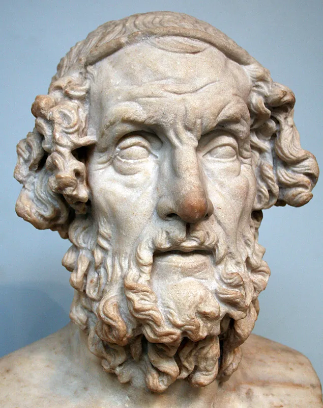 Bust of Homer — Roman marble copy of a lost Hellenistic original of the 2nd century BC, British Museum; the likeness is imaginary
