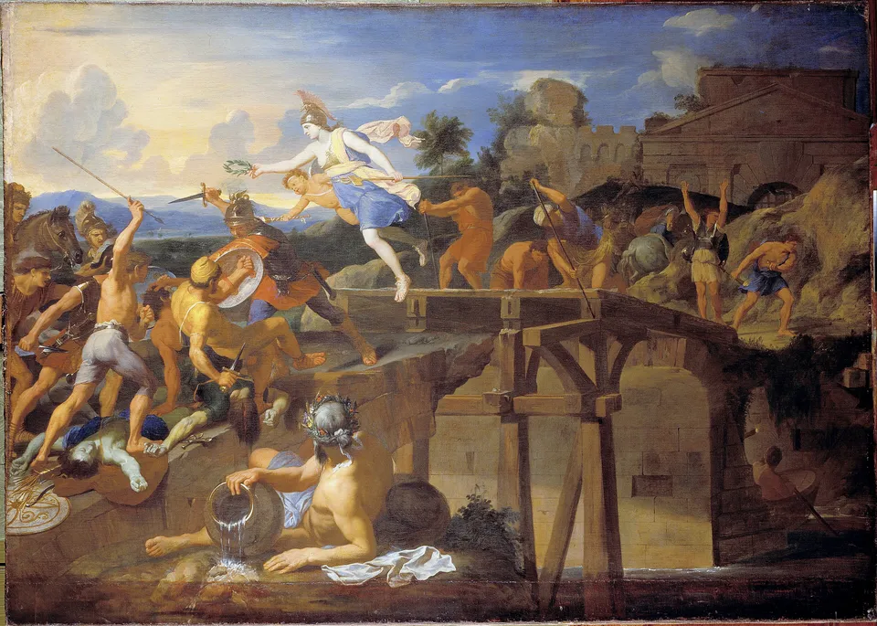샤를 르브룅, 「다리를 지키는 호라티우스 코클레스」, 1642 – 1643년 무렵 — 런던 덜위치 미술관