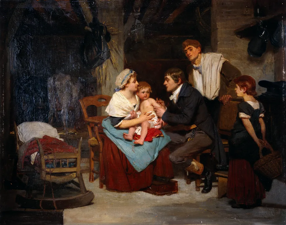 Edward Jenner vaccinating the boy James Phipps — painting by Eugène-Ernest Hillemacher, 1884