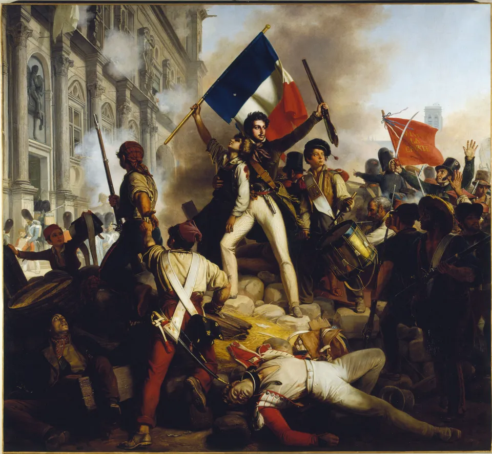 Fighting in front of the Hôtel de Ville, Paris, 28 July 1830 — the Three Glorious Days of the July Revolution