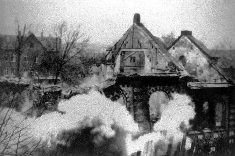 The synagogue in Eisenach on fire, November 1938