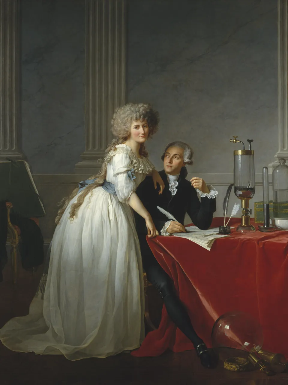 라부아지에 부부 — 자크루이 다비드의 그림, 1788년. 실험 기구가 함께 그려졌다