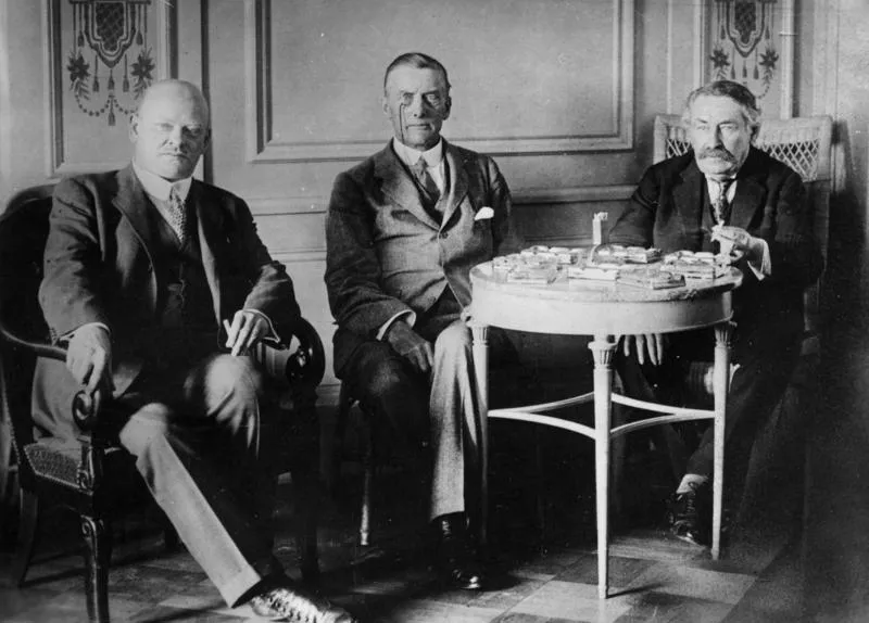 Foreign ministers Stresemann of Germany, Austen Chamberlain of Britain and Briand of France (from left) at Locarno, October 1925