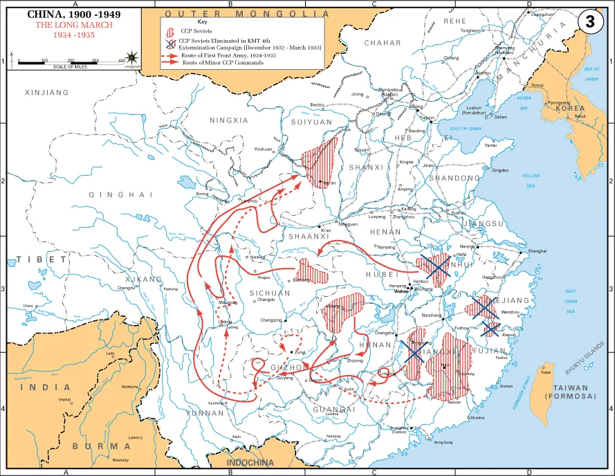 Routes of the Long March, 1934–1935 — US Army map