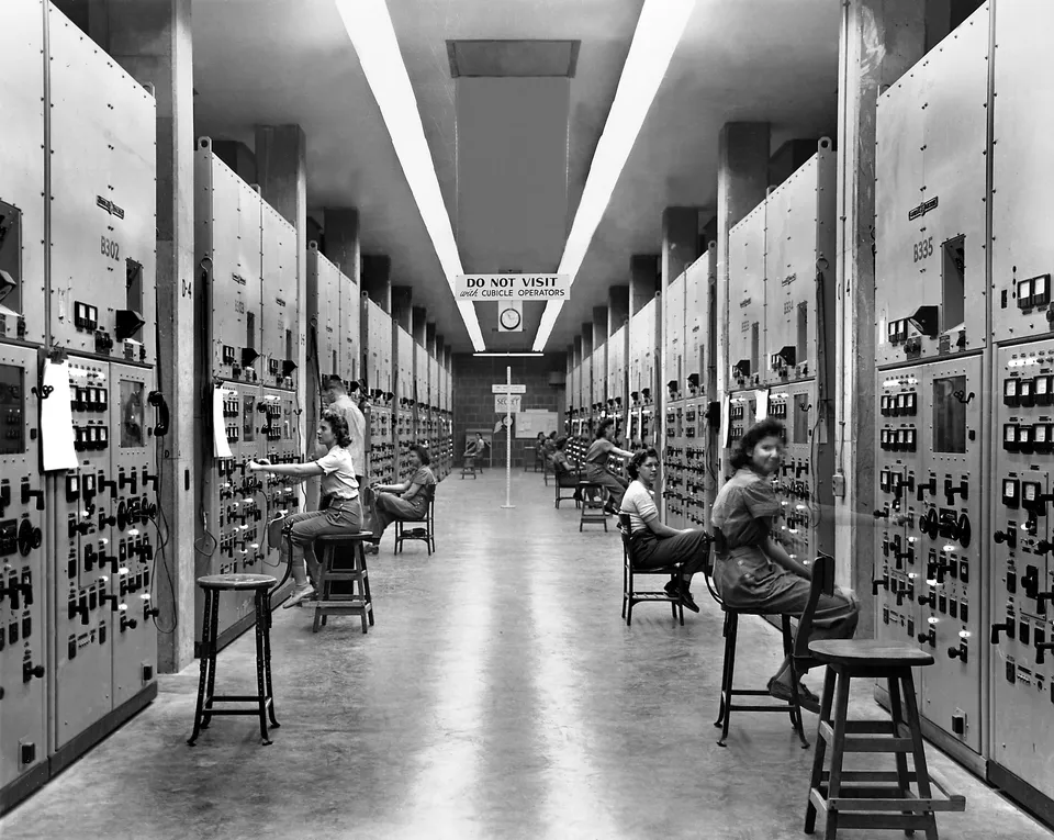 Operators watching the uranium-enrichment calutrons at the Y-12 plant, Oak Ridge, 1944 — most did not know what they were making