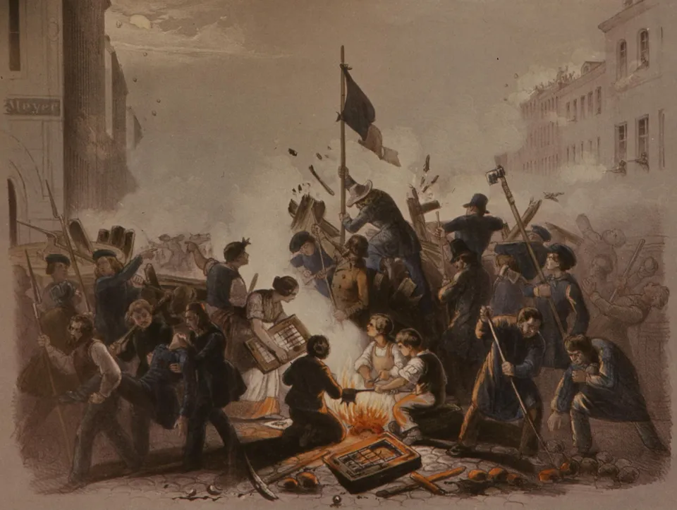The barricade at Kronenstraße and Friedrichstraße, Berlin, 18 March 1848
