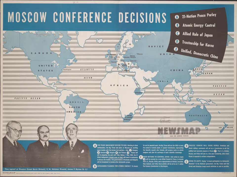 US Army "Newsmap" on the Moscow Conference decisions, including trusteeship for Korea, January 1946