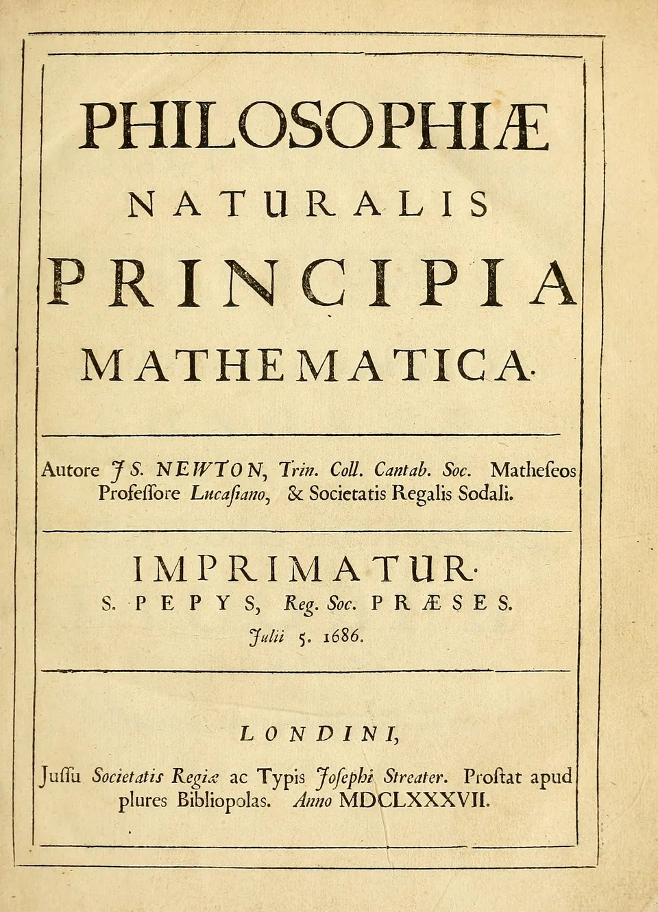 Title page of the first edition of the Principia (1687)