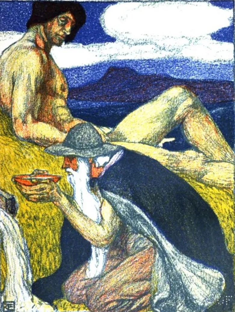 Robert Engels, Odin at the Well of Wisdom — illustration for a German edition of the Edda, 1903