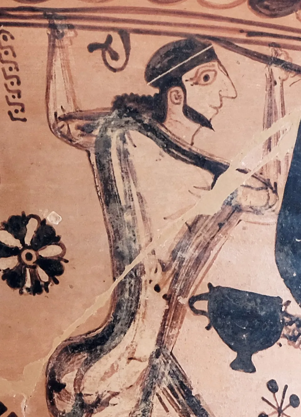 폴리페모스의 눈을 찌르는 오디세우스 일행 — 엘레우시스 항아리, 기원전 7세기 중엽, 엘레우시스 고고학 박물관