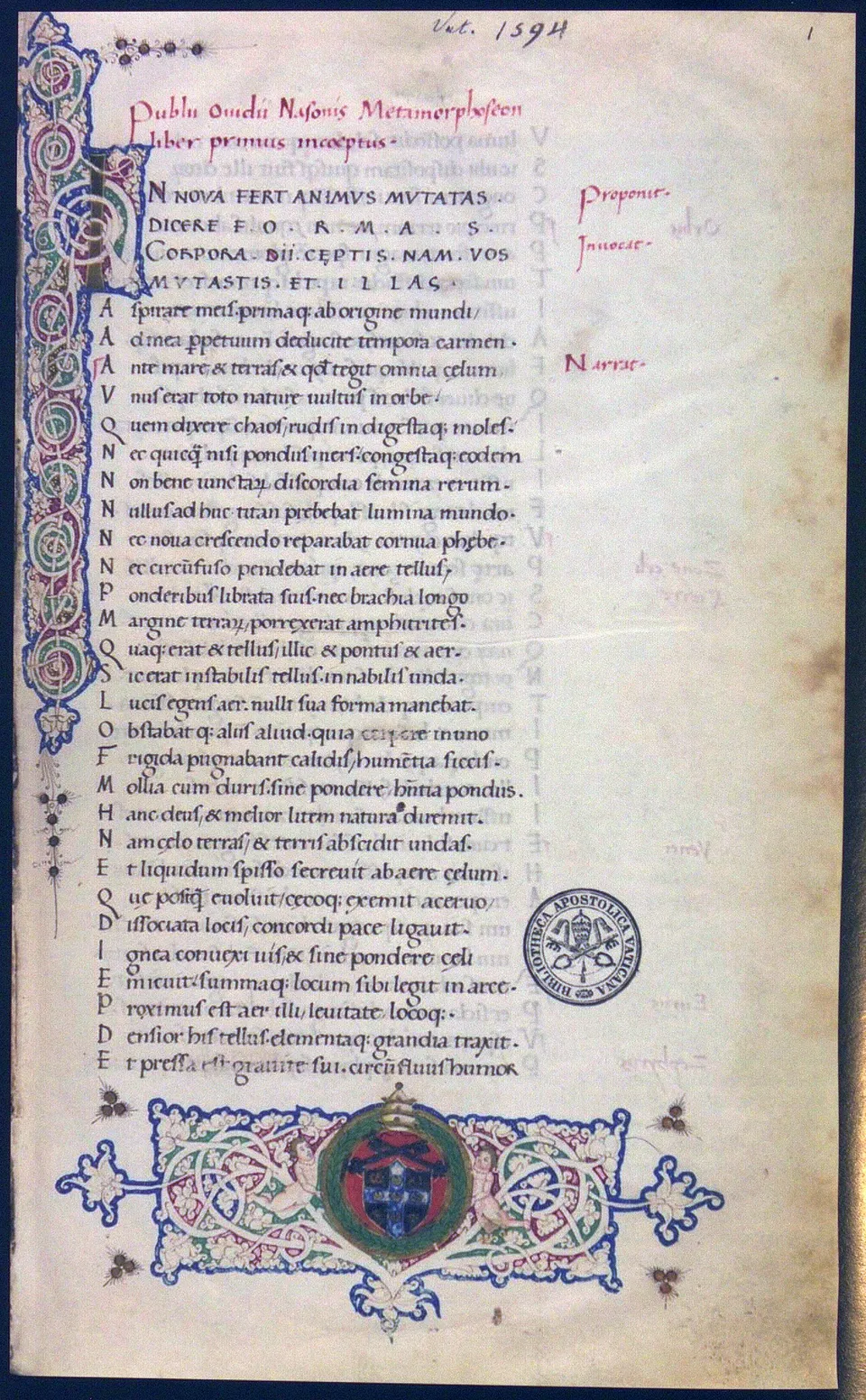Opening page of the Metamorphoses, 15th-century manuscript — Vatican Library