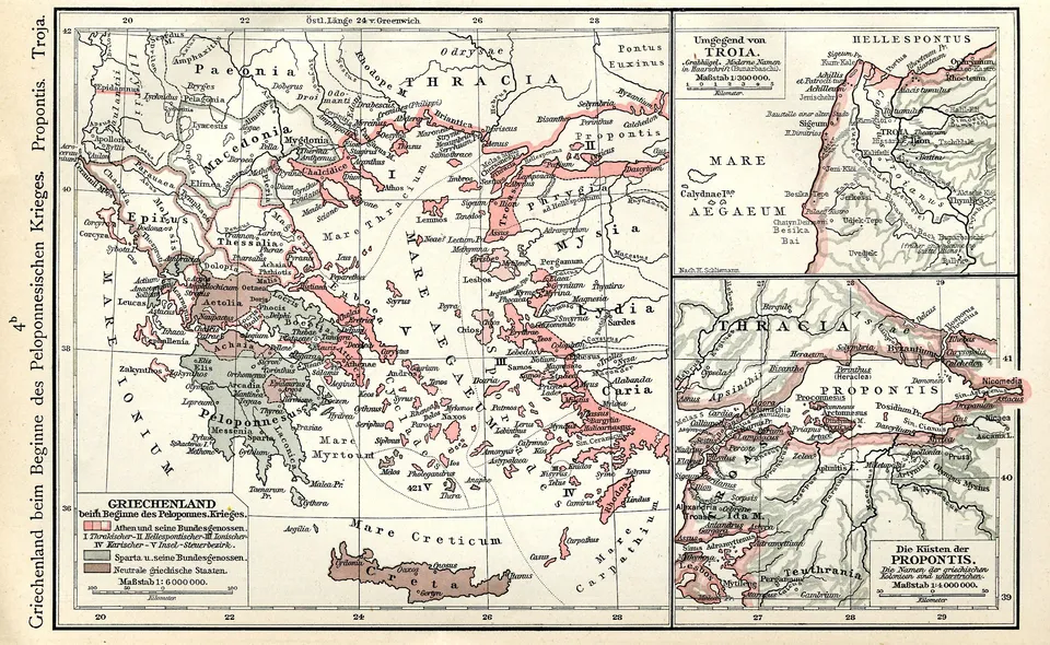 Greece at the start of the Peloponnesian War (Putzger historical atlas) — Athens’ Delian League and Sparta’s Peloponnesian League