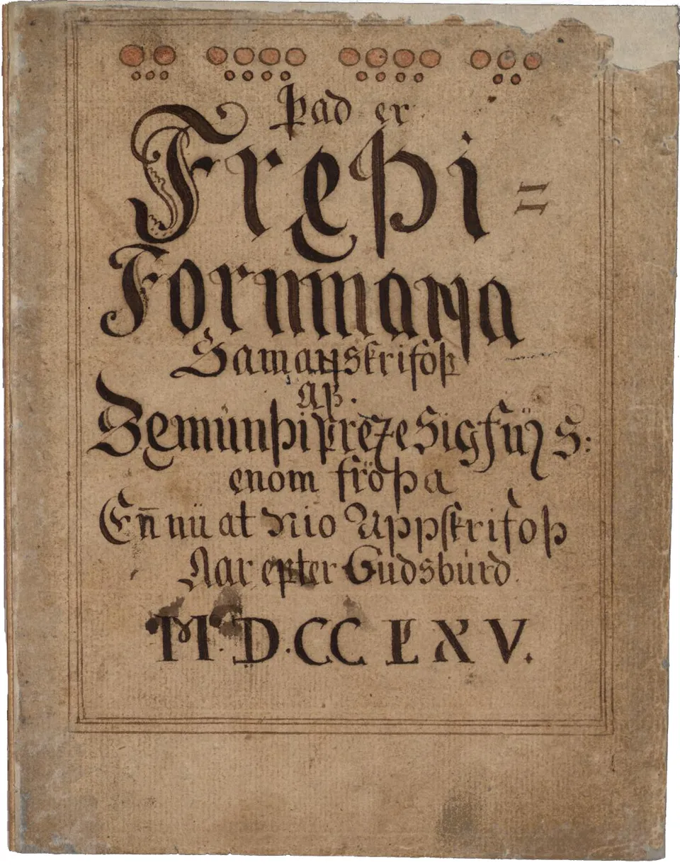 Front page of SÁM 66, an 18th-century manuscript of the Prose Edda — 1765–1766, Árni Magnússon Institute, Reykjavík