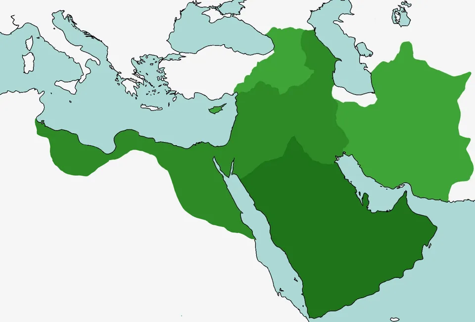 Conquests of the Rashidun caliphate (632–661), from Arabia into Syria, Egypt, Iraq and the Iranian plateau