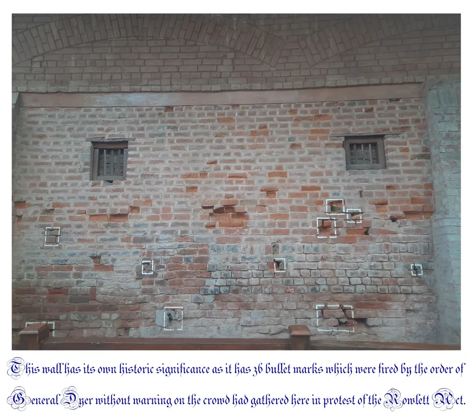 Bullet marks left on a wall of Jallianwala Bagh