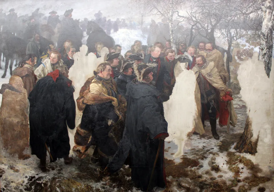 Frederick the Great addressing his generals before the Battle of Leuthen (1757) — painting by Adolph Menzel, 1859–1861