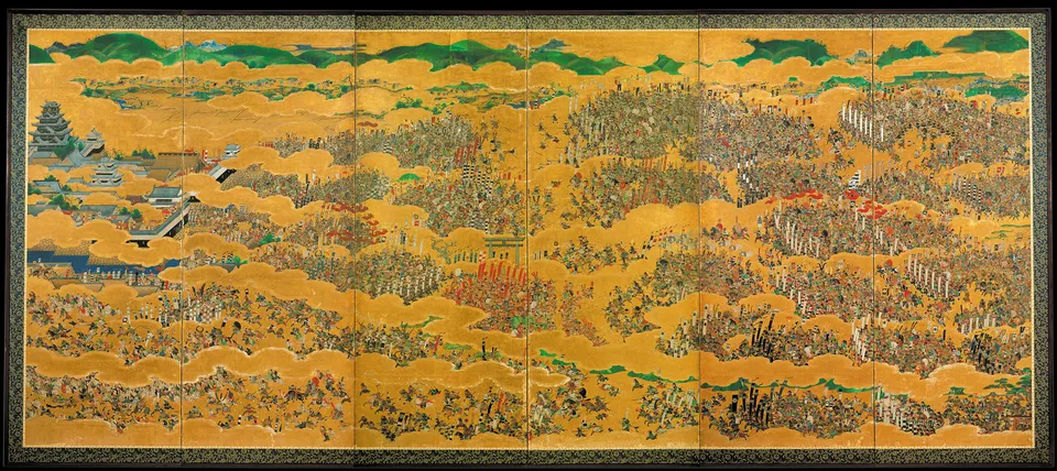 「오사카 여름 전투도 병풍」 오른쪽 폭 (구로다 병풍) — 작자 미상, 17세기 초, 오사카성 천수각 (중요 문화재)
