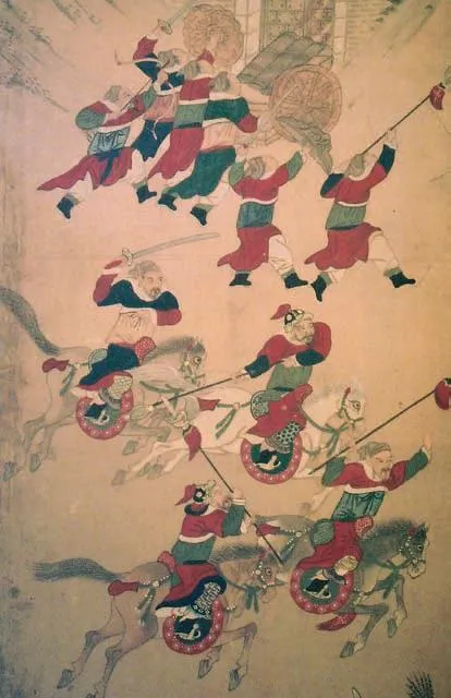 Ming troops storming the walls of Pyongyang in 1593, from a Chinese folding screen