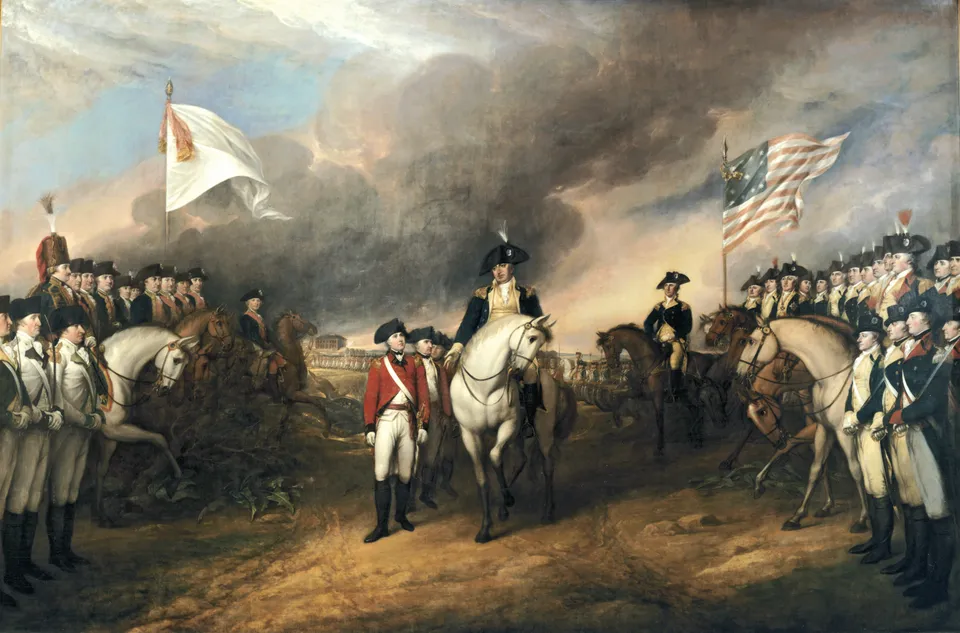 John Trumbull, “Surrender of Lord Cornwallis” (1820, US Capitol) — French troops at left, Americans at right