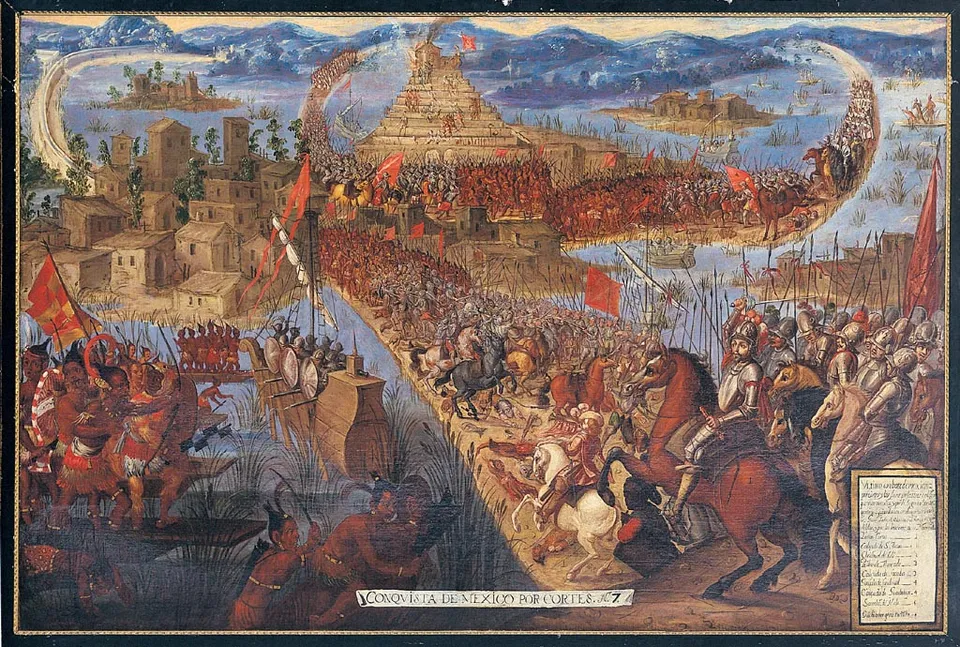The Conquest of Tenochtitlan — from a late 17th-century Conquest of Mexico series