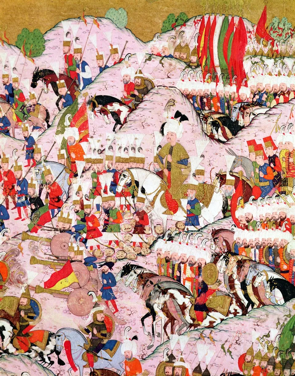 Suleiman I at the Battle of Mohács, from the Hünername of 1584 (Topkapı Palace Museum)